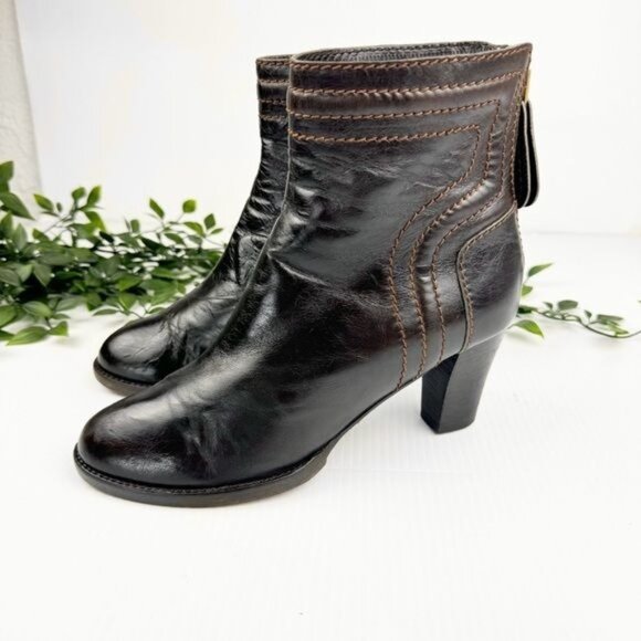 Chloe Ankle Boots Dark Brown Leather High Heel Booties 7